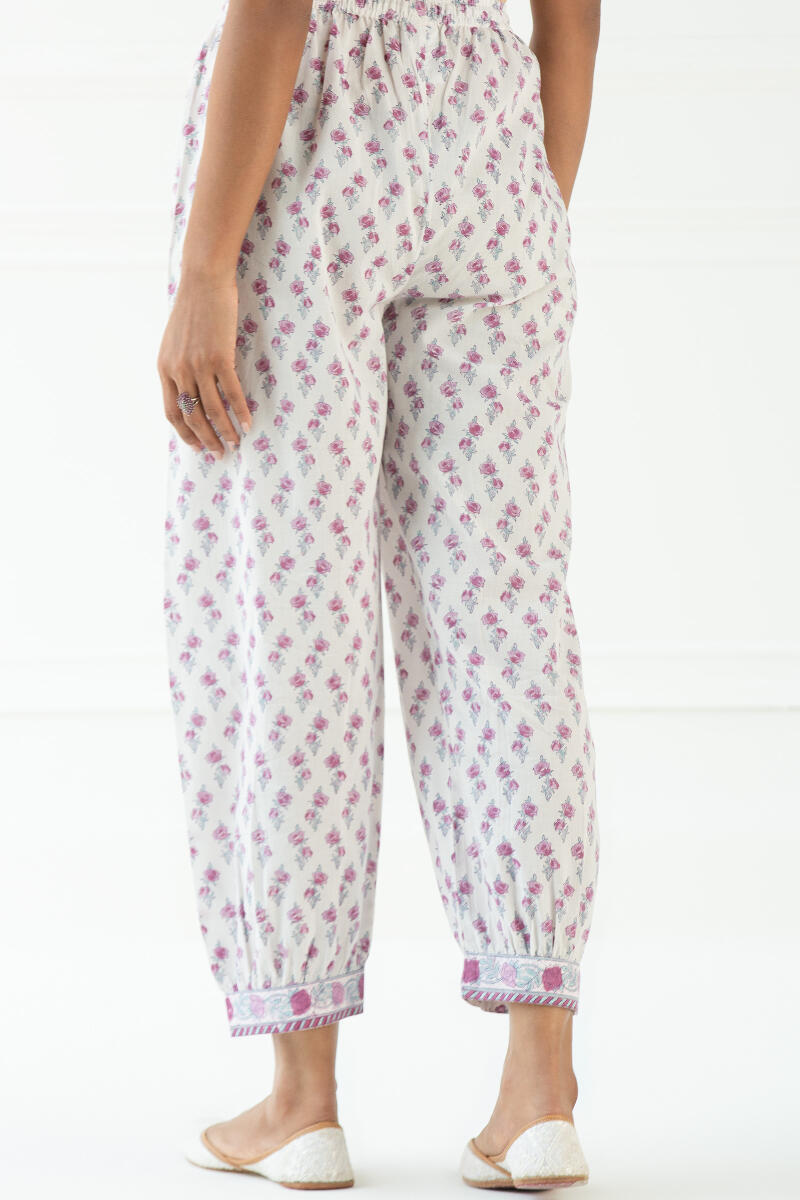 White Block Printed Cotton Izhaar Pants