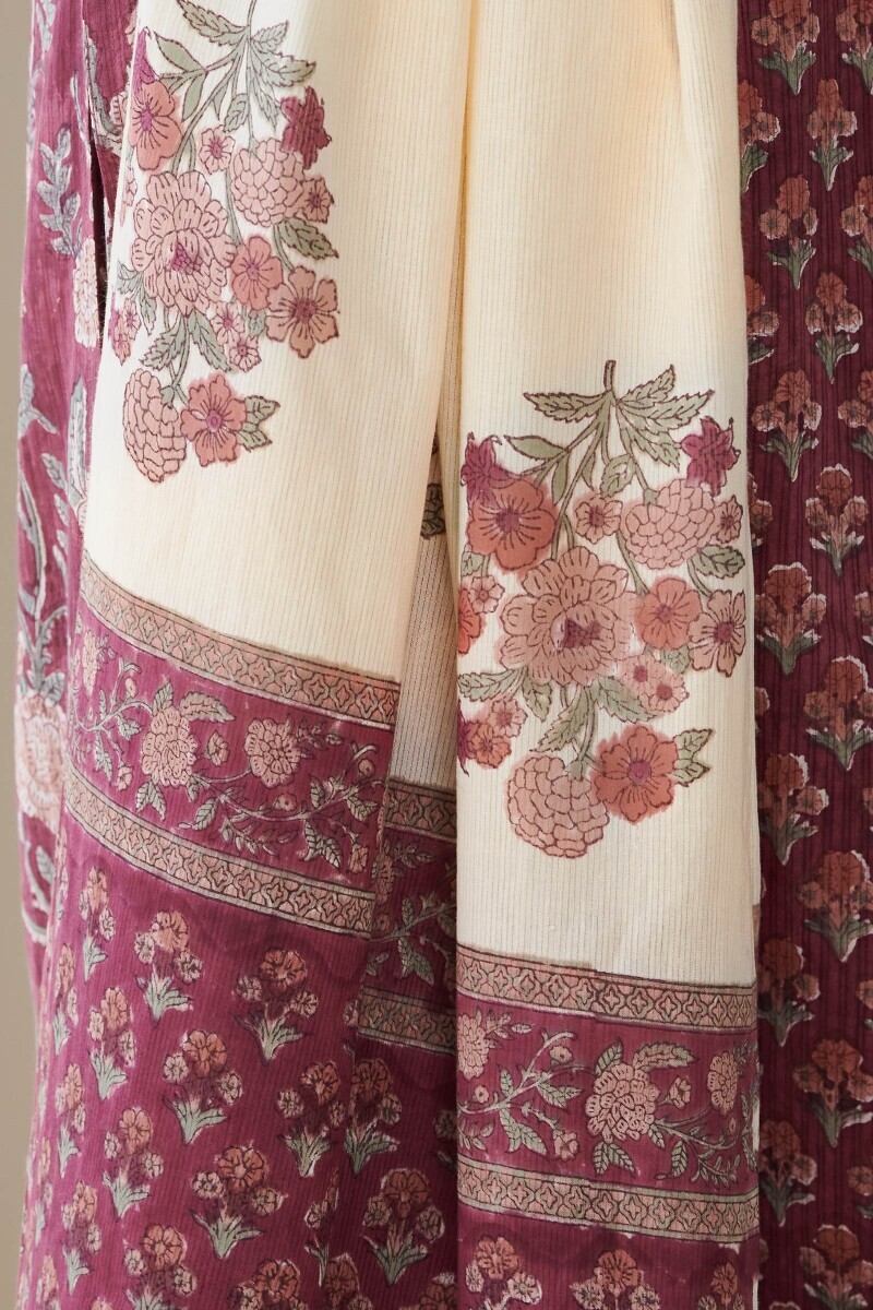 Beige Hand Block Printed Cotton Dupatta