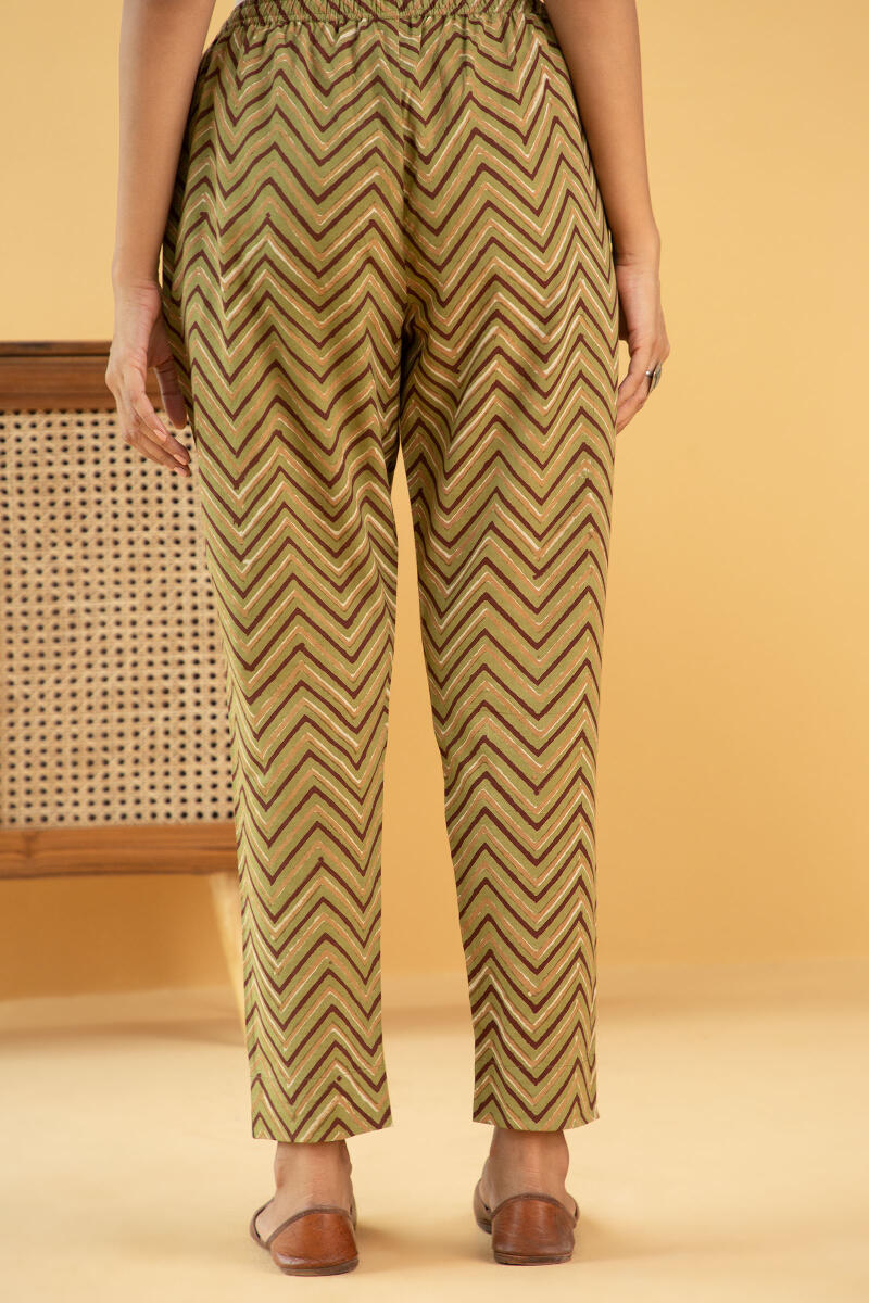 Brown Block Printed Cotton Pants