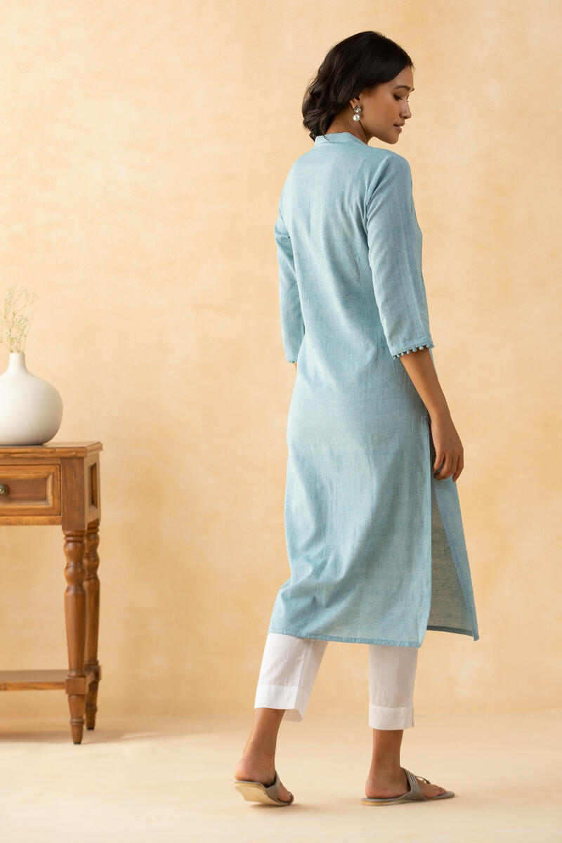 Blue Handcrafted Straight Cotton Kurta