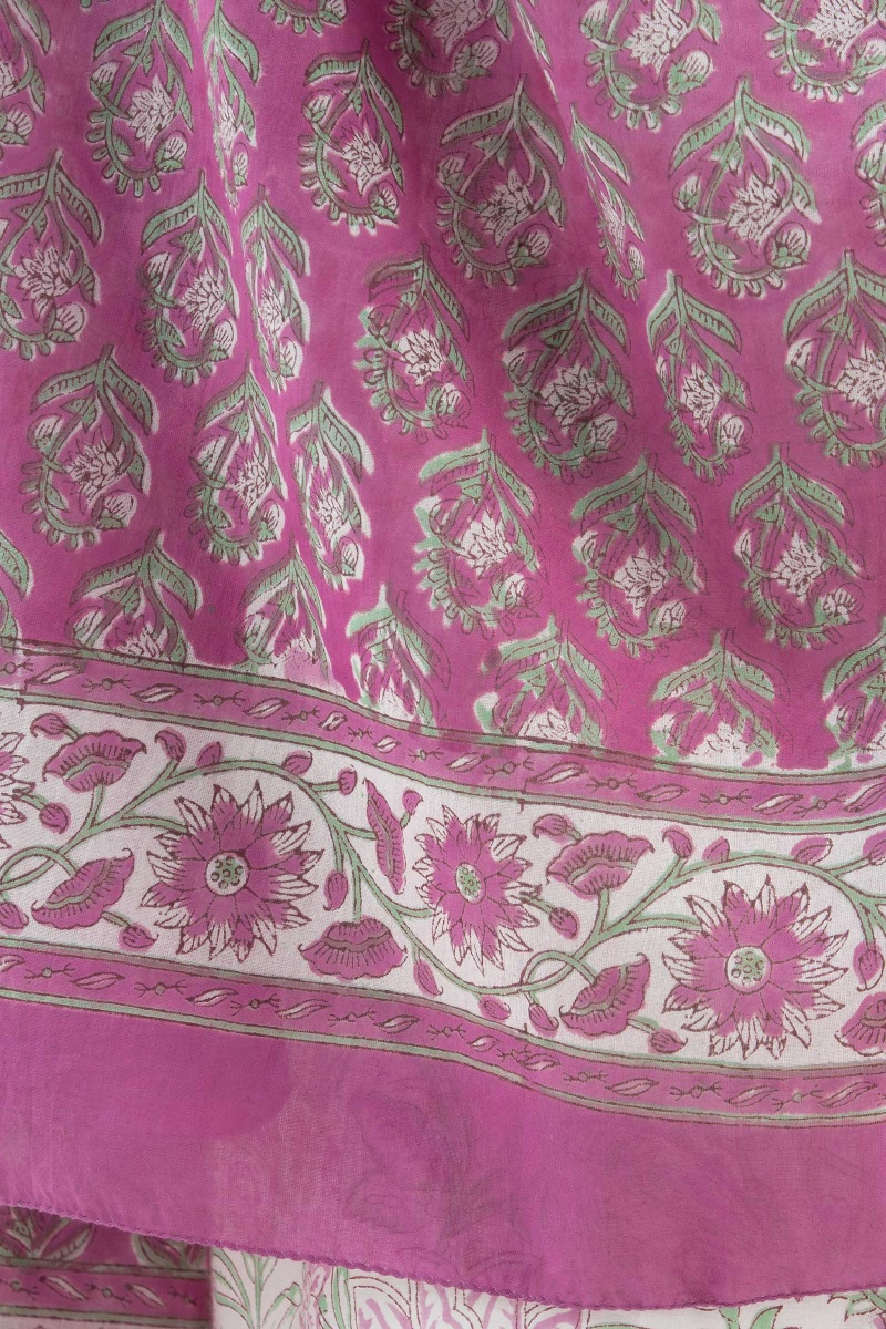 Pink Block Printed Cotton Dupatta