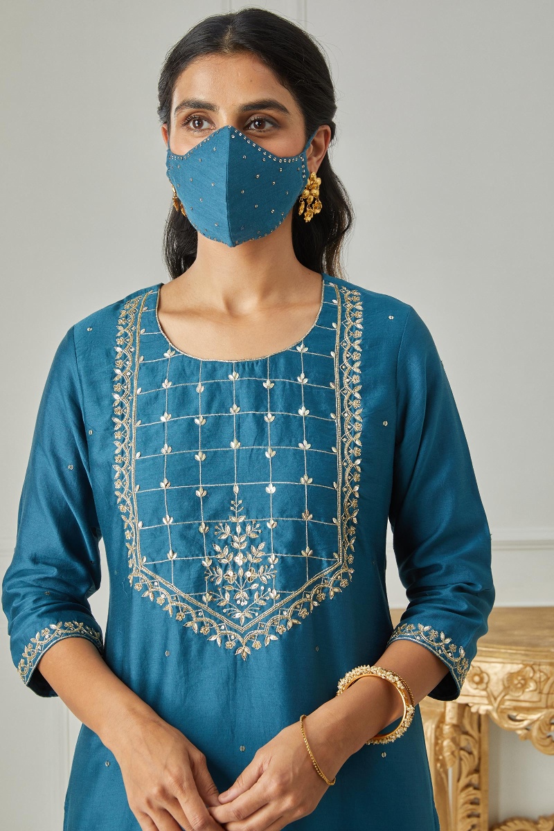 Blue Handcrafted Short Chanderi Kurta