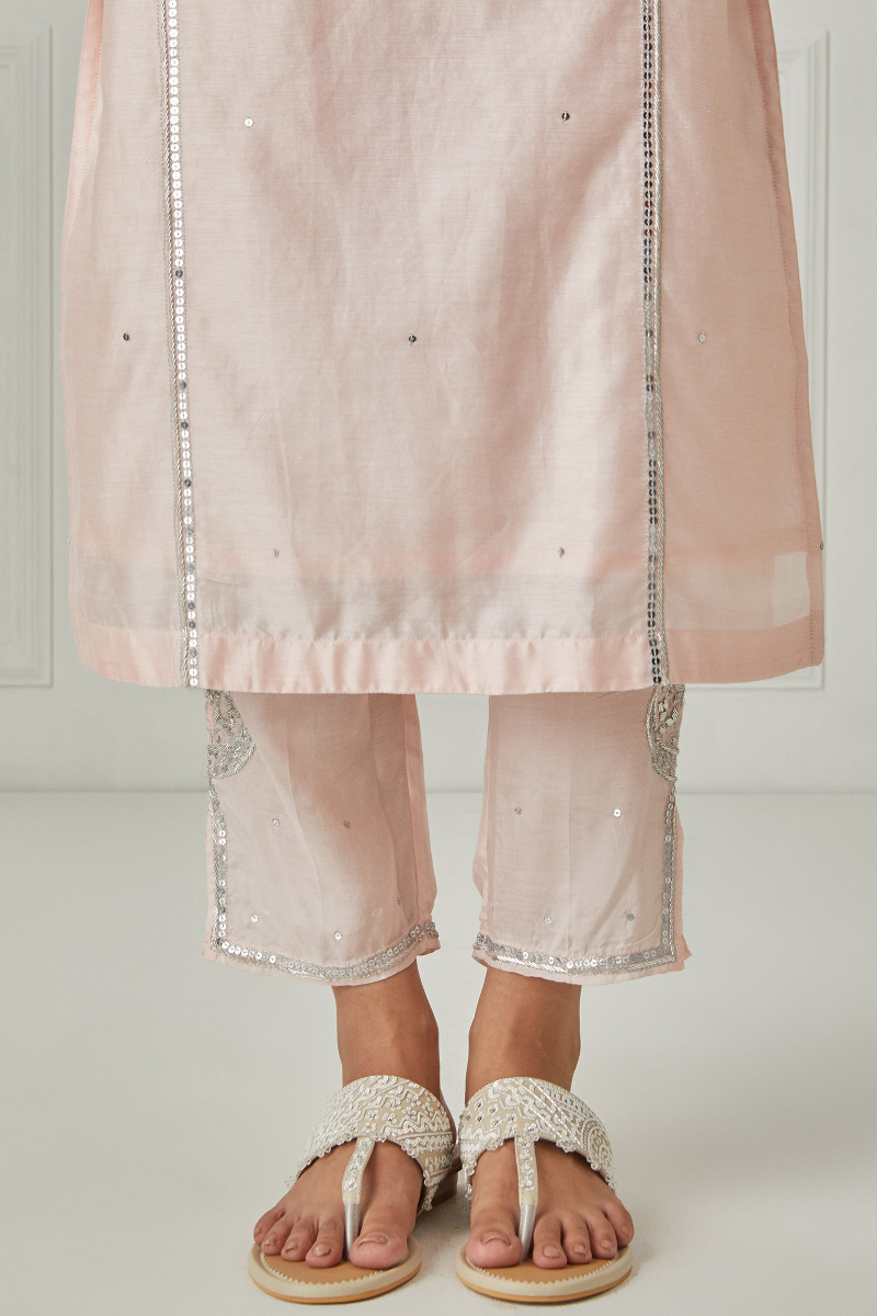 Pink Handcrafted Straight Chanderi Kurta