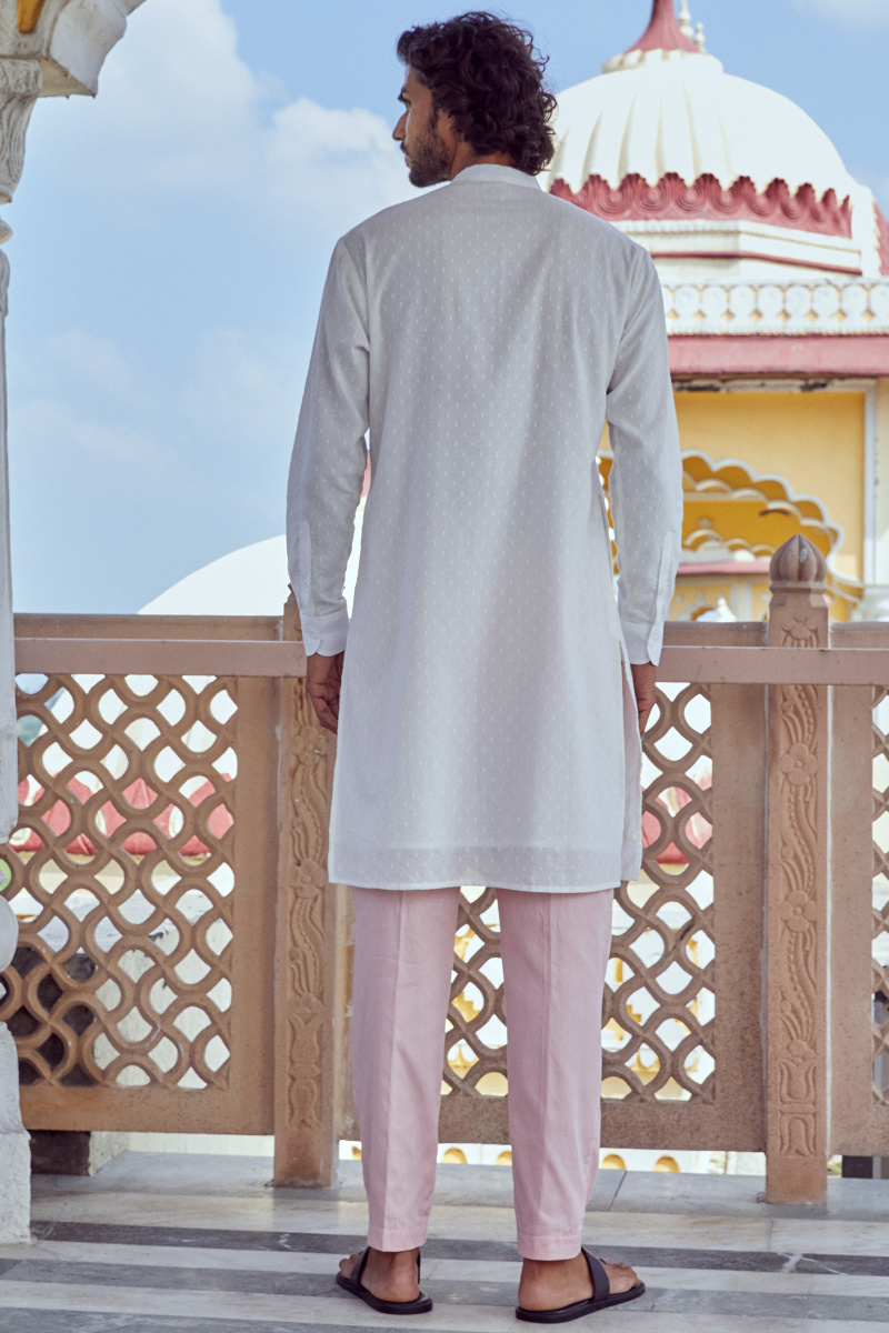 White Handcrafted Cotton Dobby Kurta