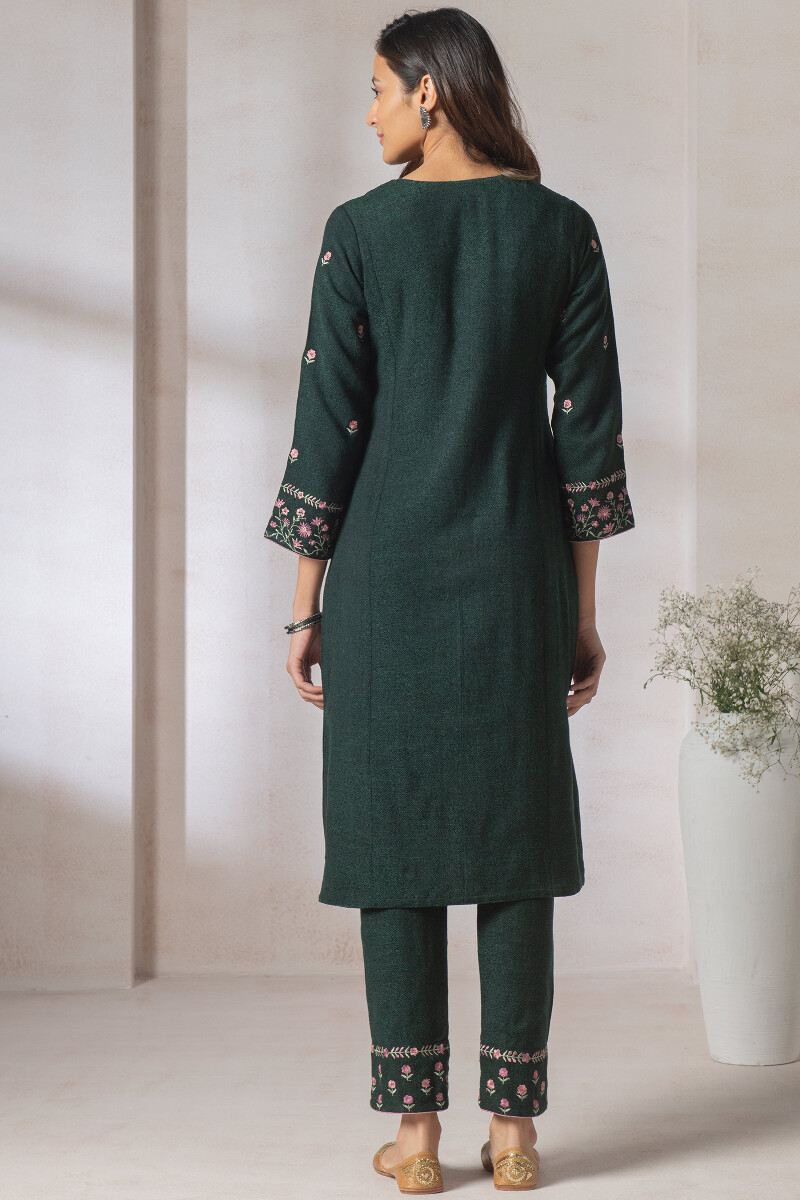 Green Handcrafted A-Line Handloom Kurta