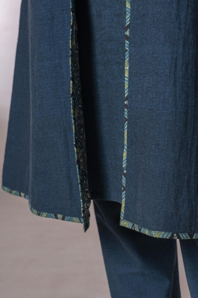 Indigo Block Printed Handloom Reversible Jacket