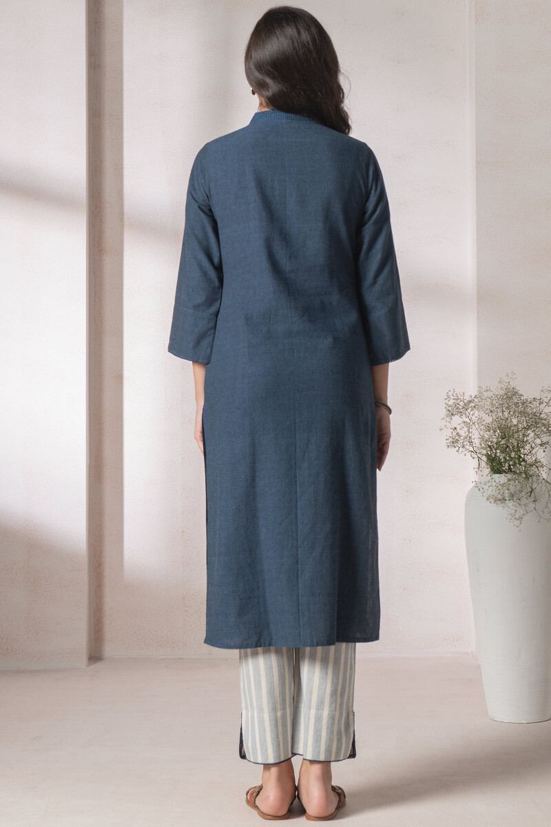 Blue Handcrafted Straight Handloom Kurta