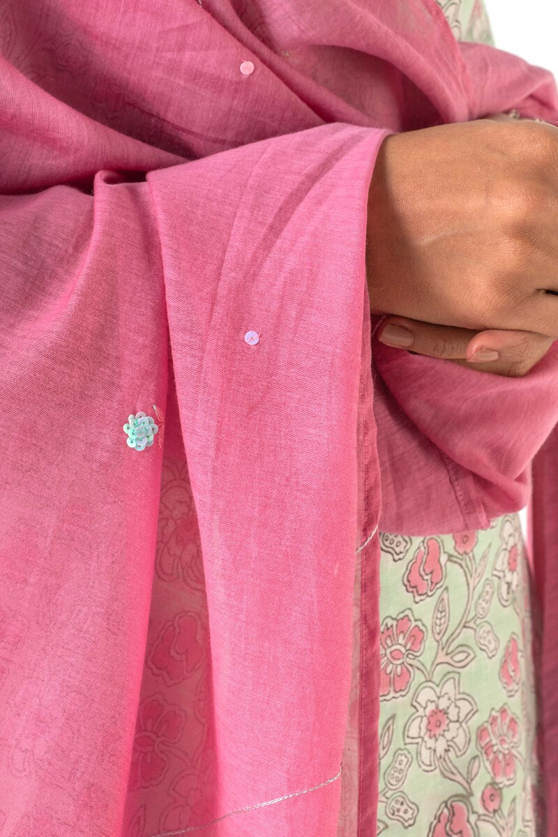 Pink Handcrafted Cotton Silk Dupatta