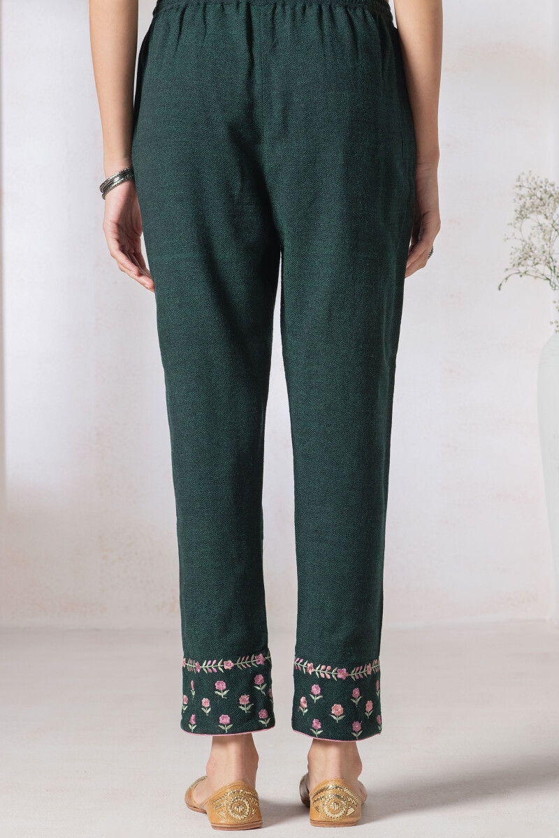 Green Handcrafted Handloom Narrow Pants