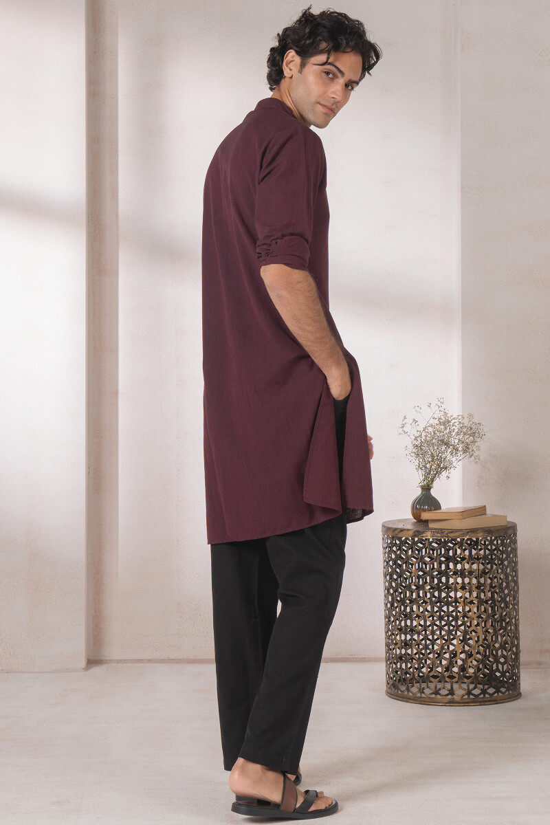 Maroon Handcrafted Handloom Kurta