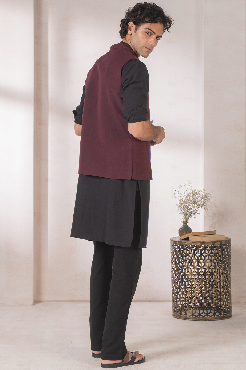 Maroon Handcrafted Handloom Nehru Jacket