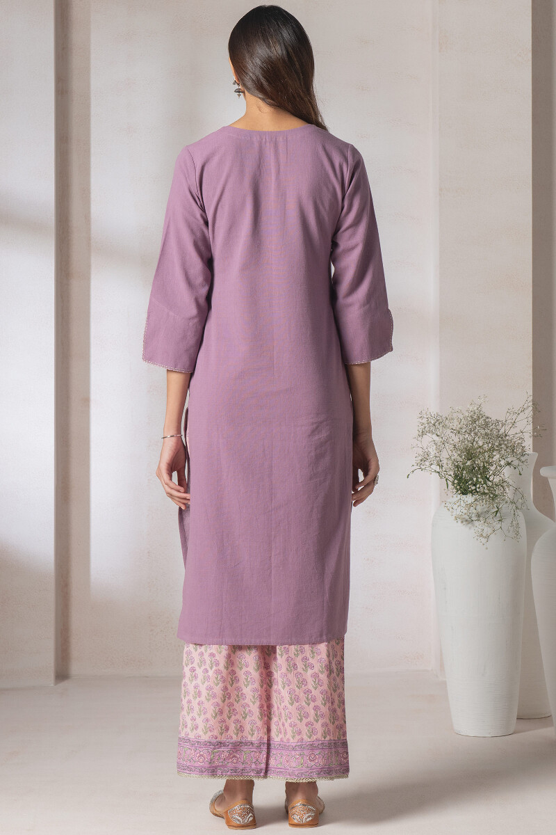 Purple Handcrafted Straight Handloom Kurta