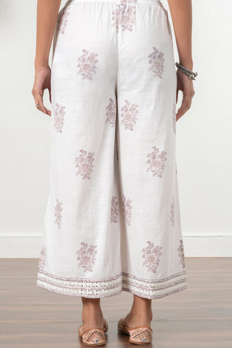 White Block Printed Cotton Palazzo