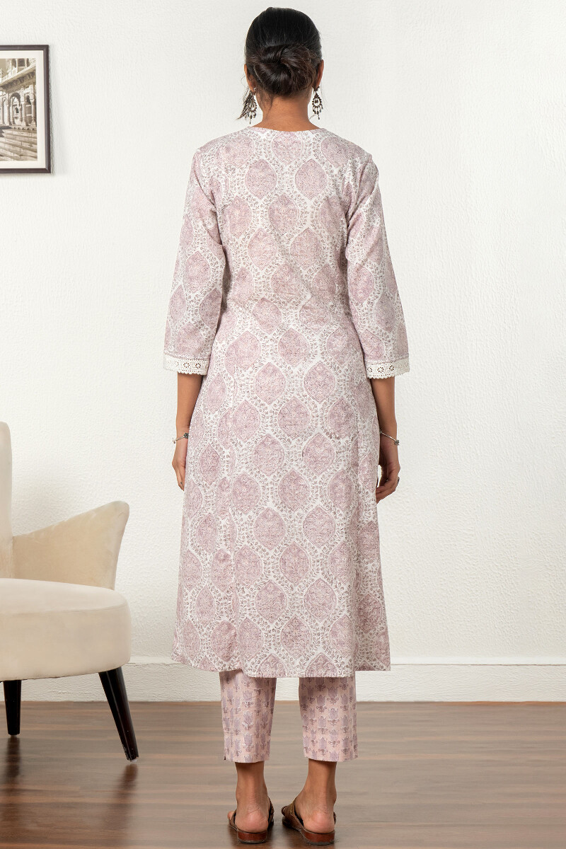 Pink Block Printed Straight Cotton Kurta