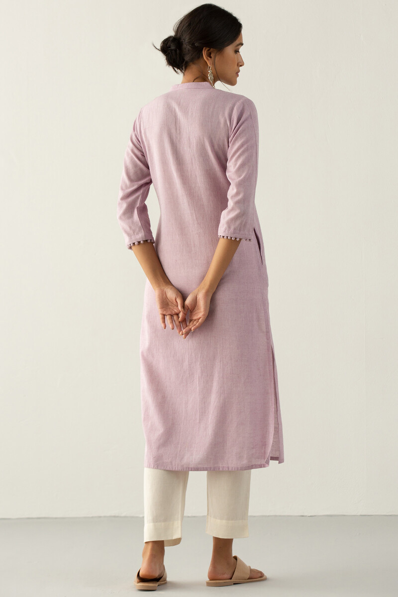 Purple Handcrafted Straight Cotton Kurta