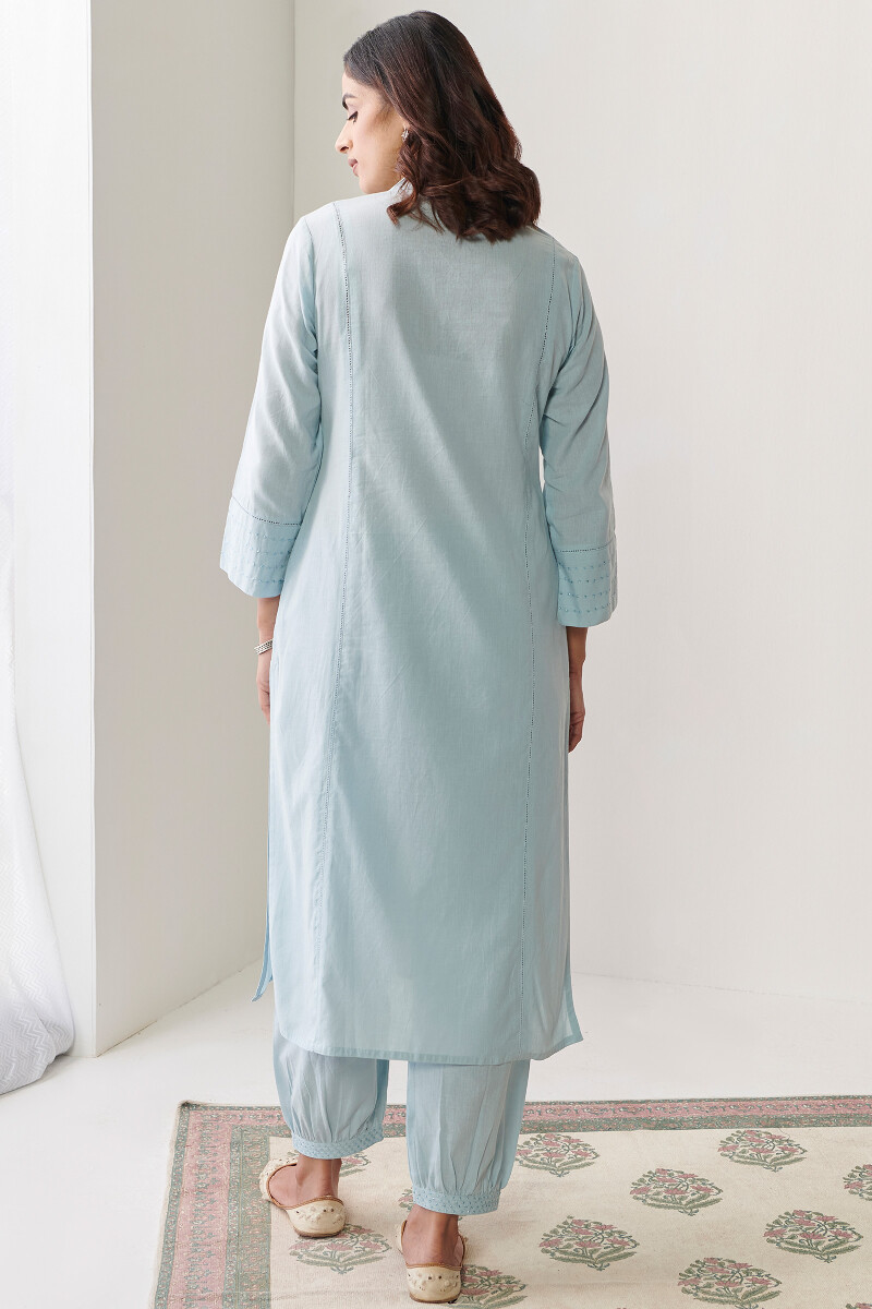 Blue Handcrafted Straight Cotton Kurta