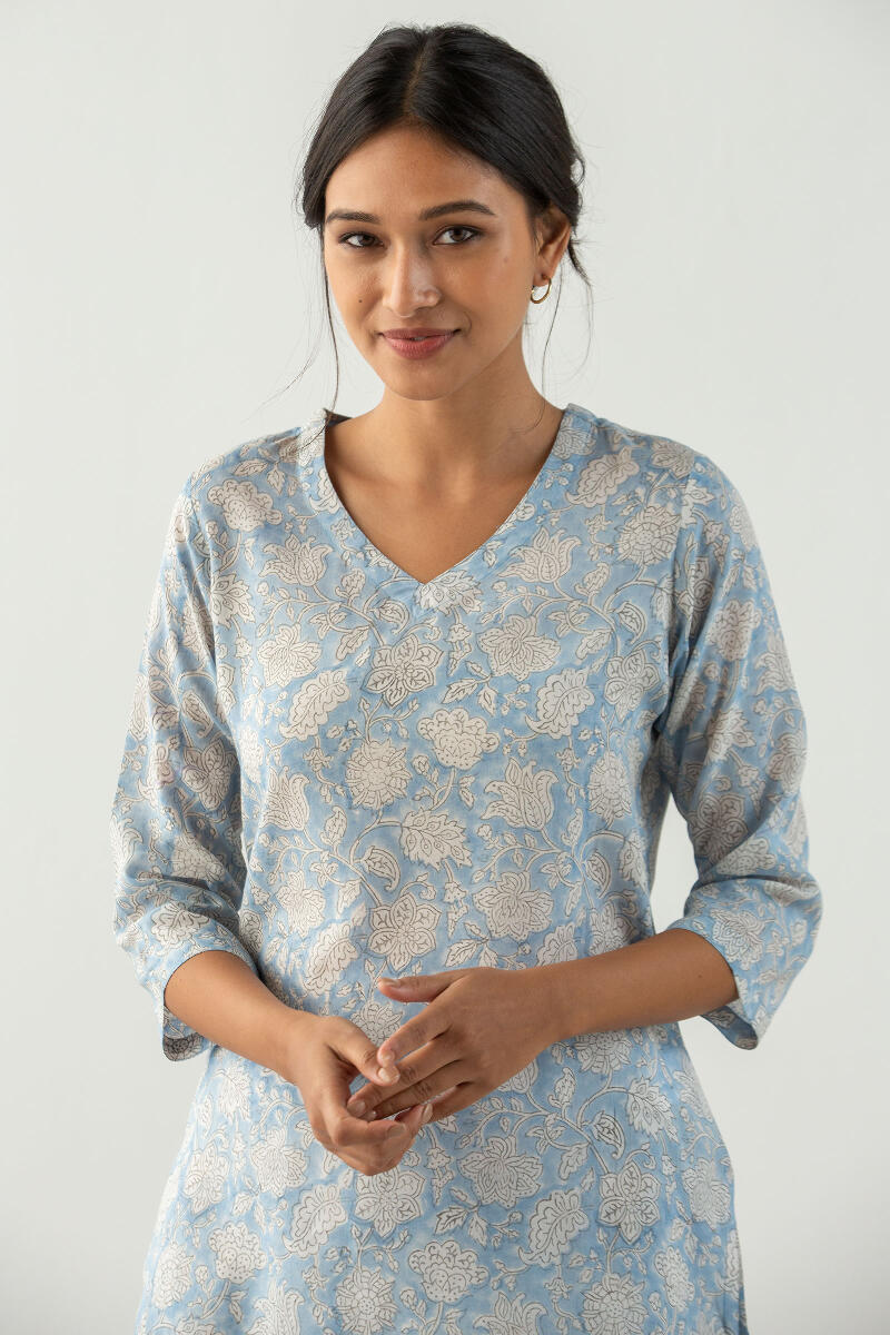 White Block Printed Cotton Modal Pyjama Set