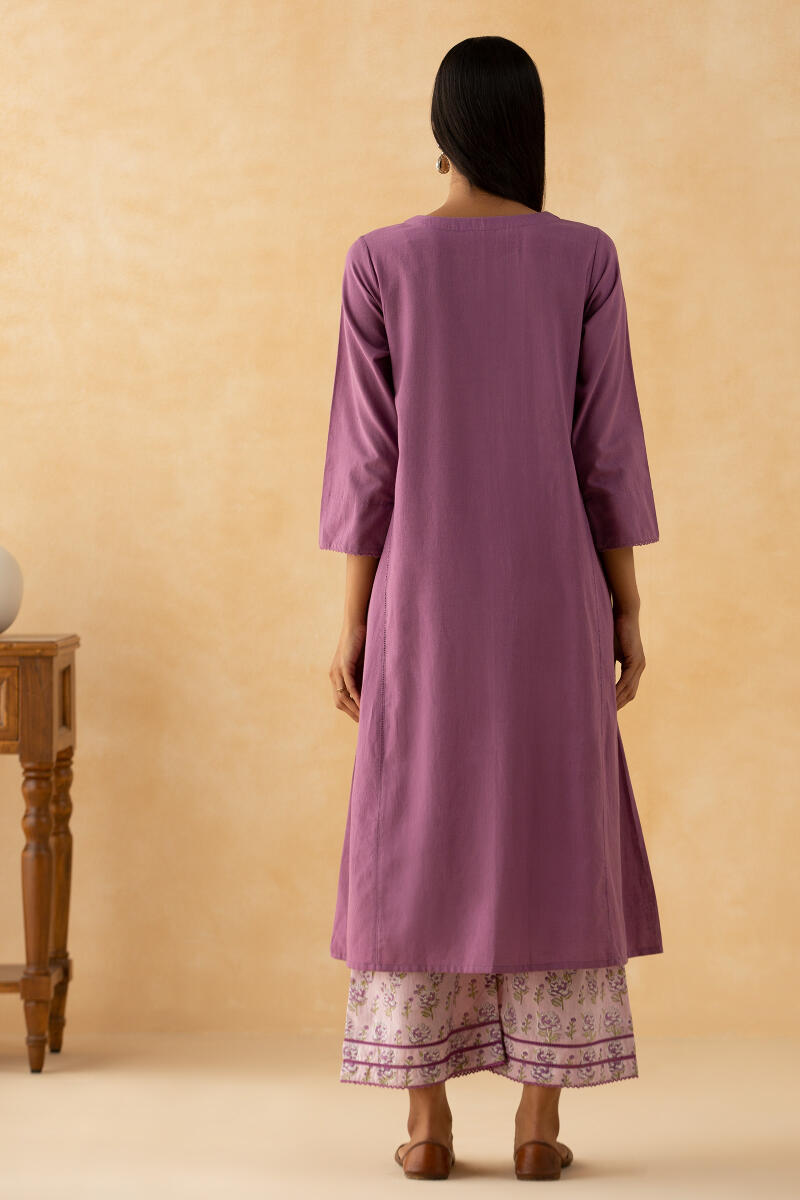 Purple Handcrafted A-Line Cotton Kurta