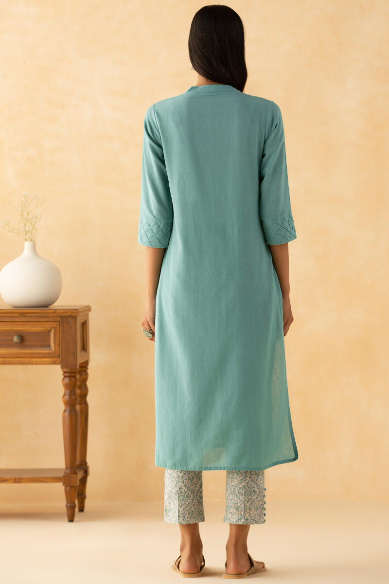 Blue Handcrafted Straight Cotton Kurta