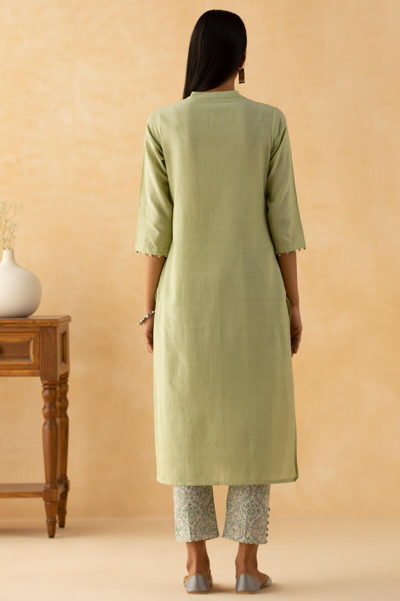 Green Handcrafted Straight Cotton Kurta