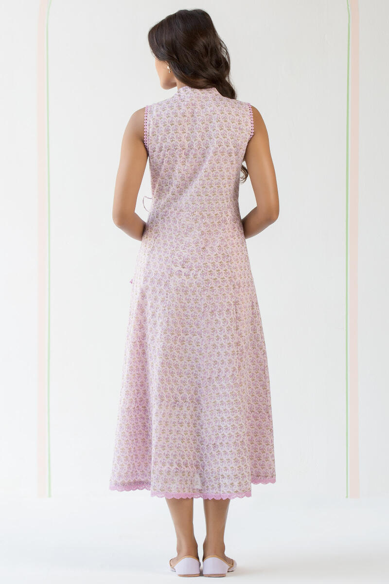 Purple Block Printed Cotton Dress