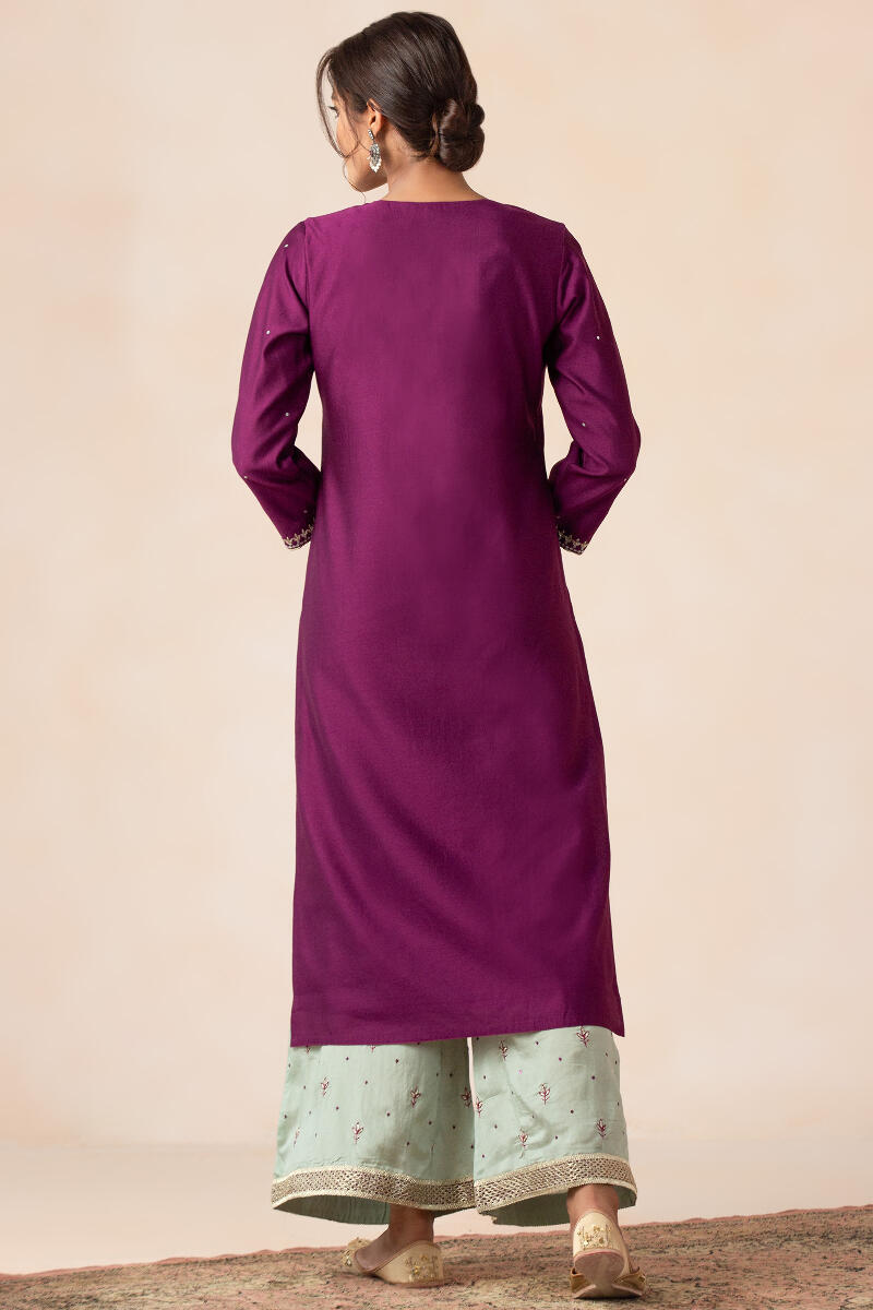 Purple Handcrafted Straight Chanderi Kurta