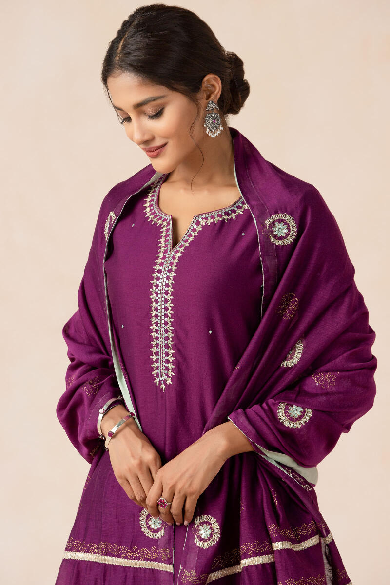 Purple Handcrafted Chanderi Dupatta