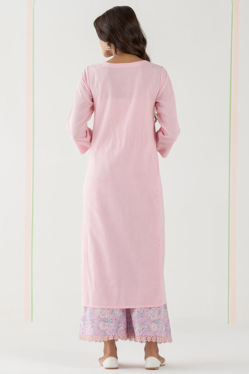 Pink Handcrafted A-Line Cotton Kurta