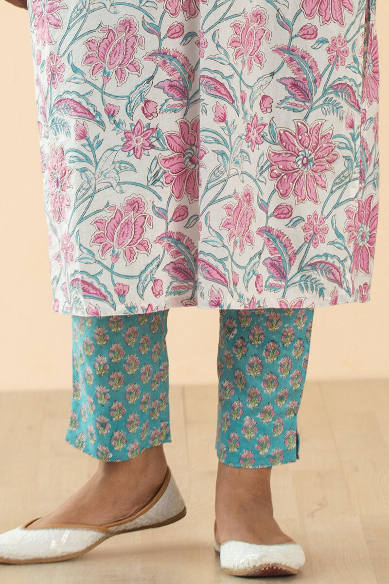 Pink Block Printed Straight Cotton Kurta