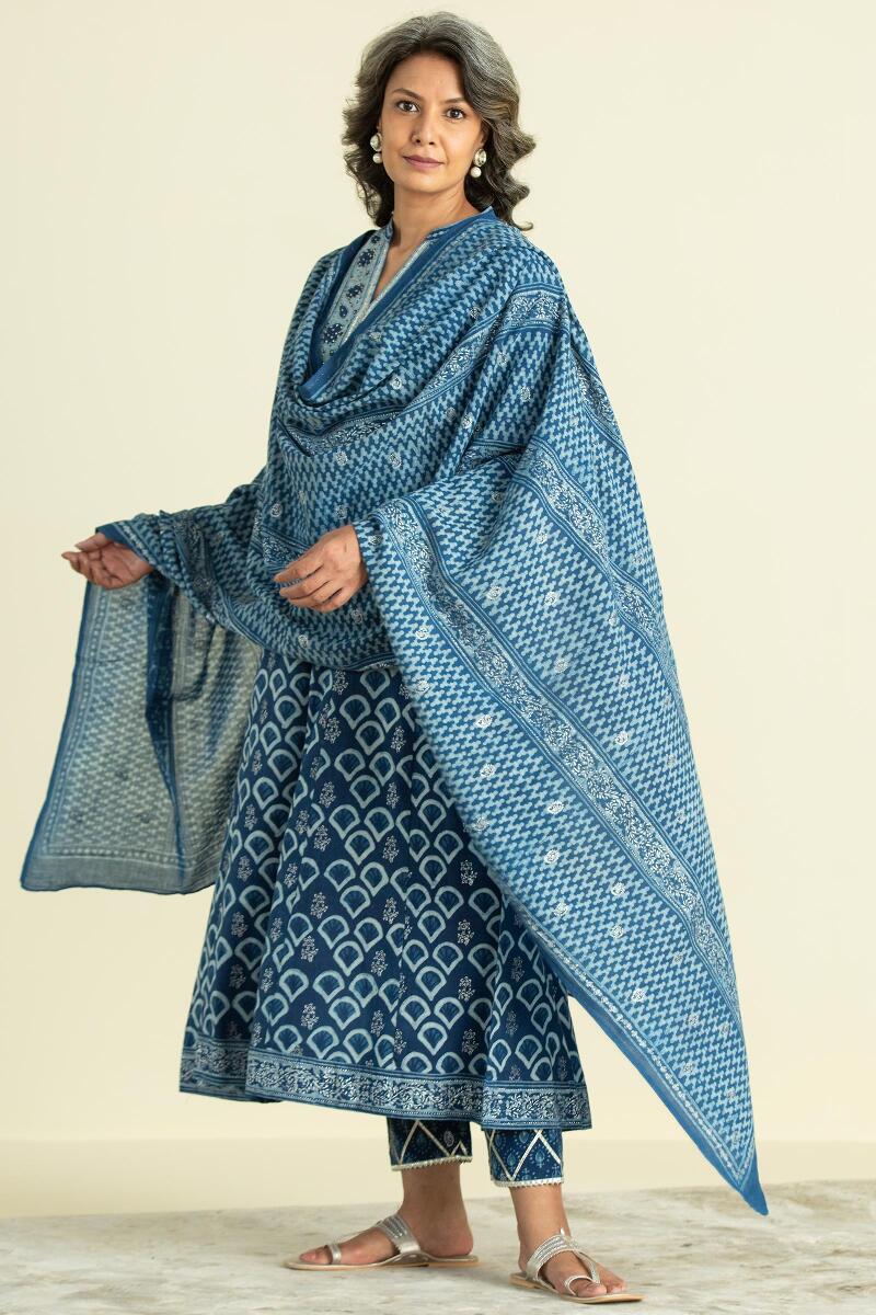 Indigo Block Printed Cotton Dupatta