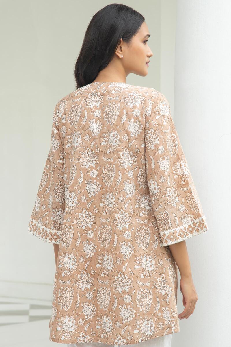 Brown Block Printed Cotton Kimono