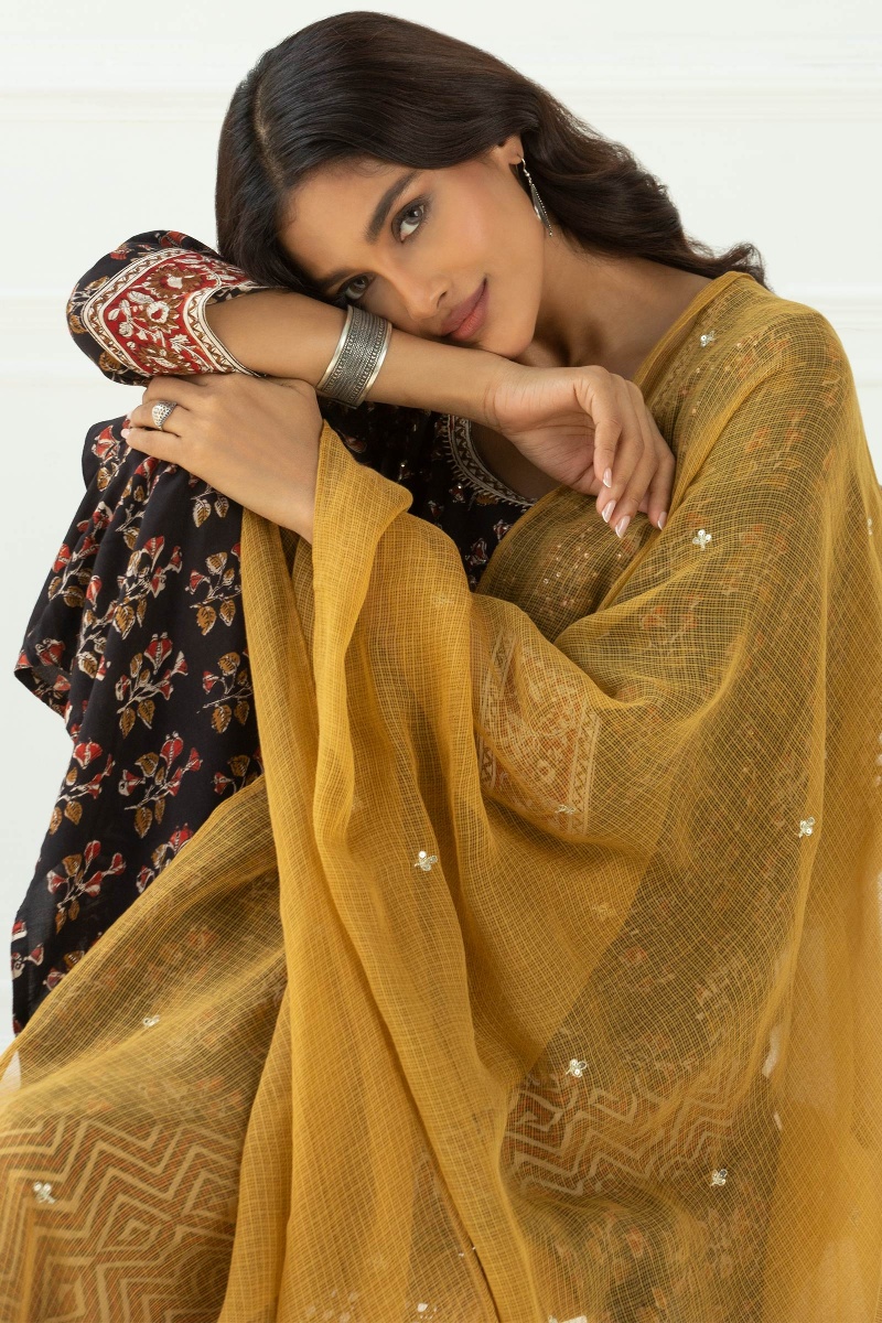 Yellow Handcrafted Kota Dupatta