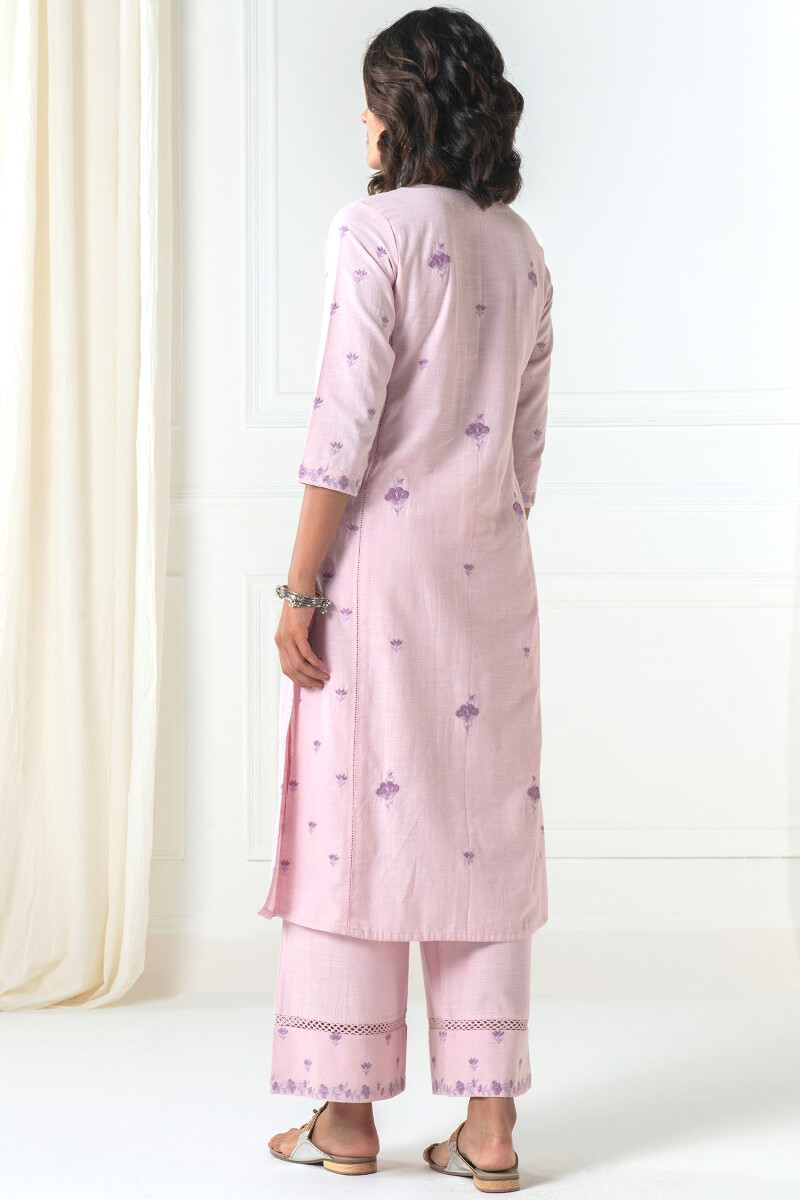 Lilac Handcrafted Straight Handloom Cotton Kurta