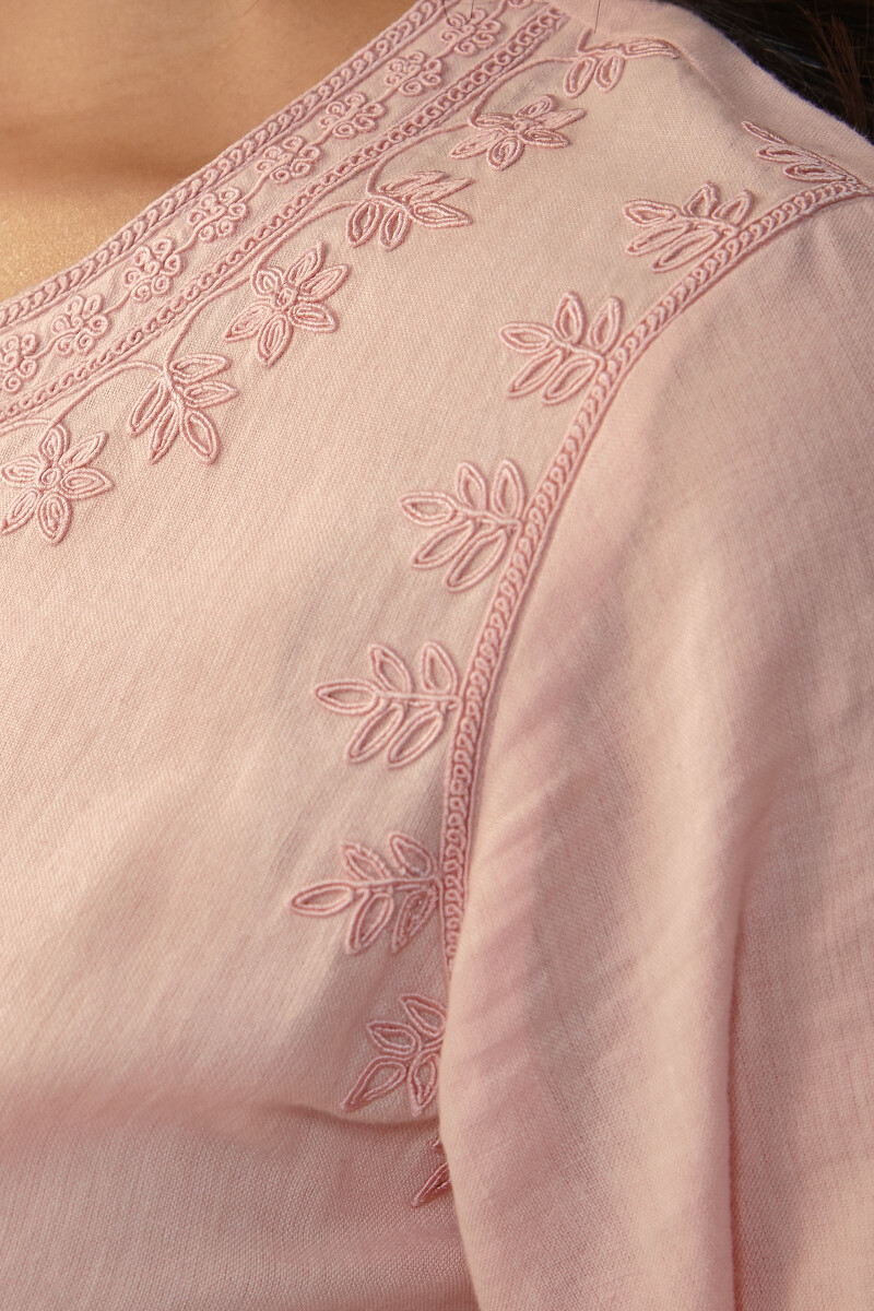 Pink Handcrafted Straight Cotton Kurta