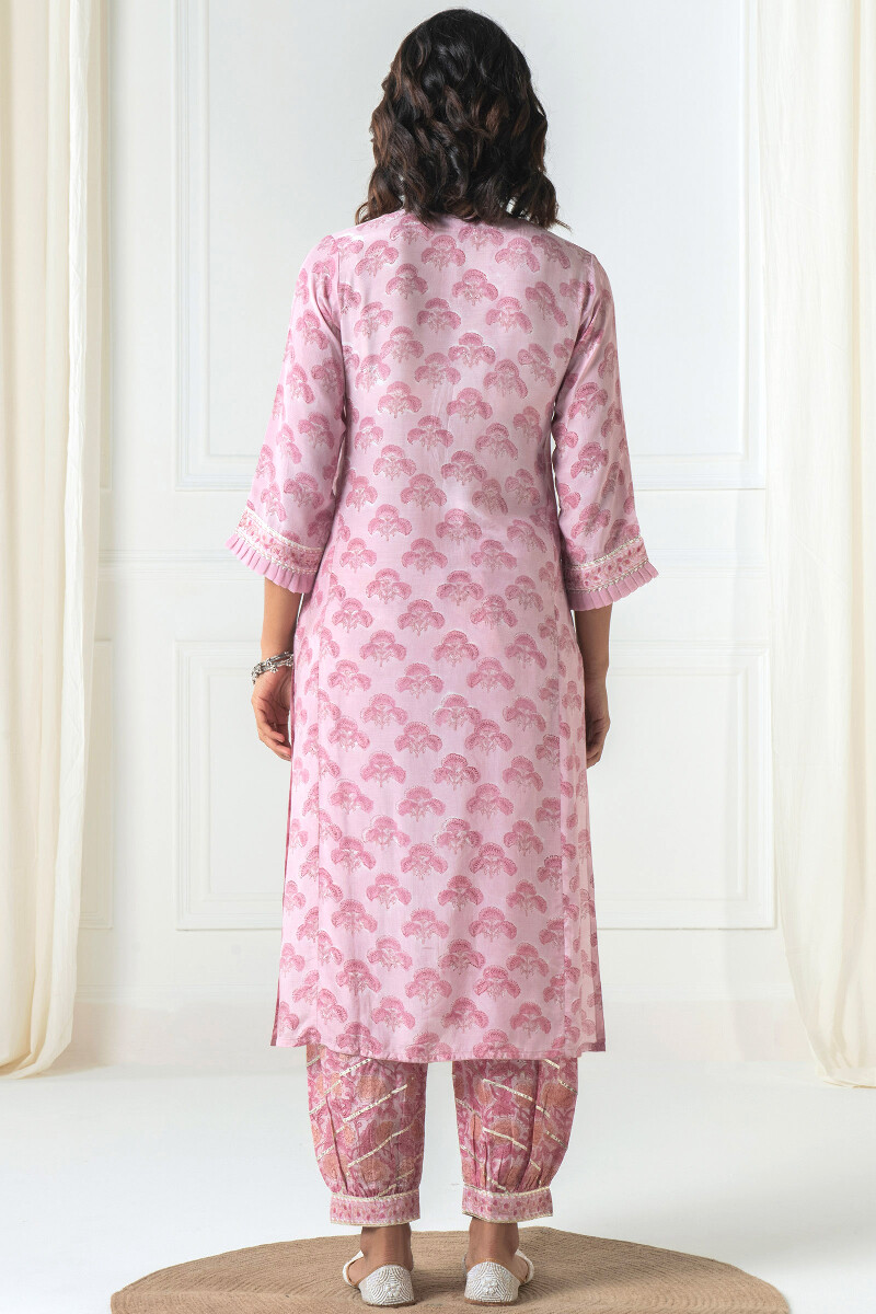 Pink Block Printed Straight Modal Kurta