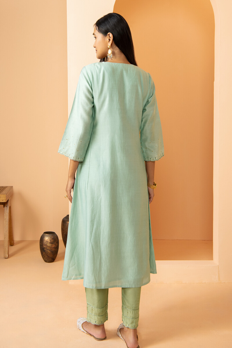 Blue Handcrafted A-Line Chanderi Kurta