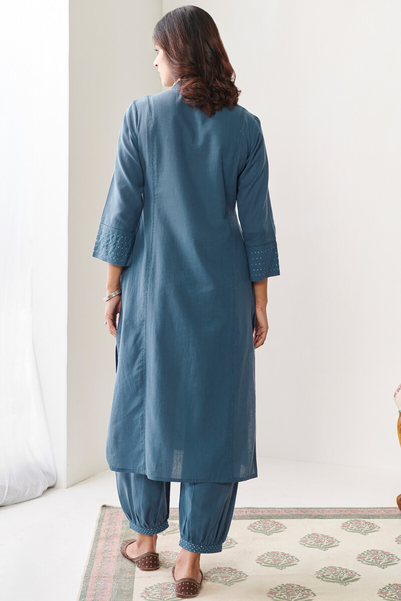 Blue Handcrafted Straight Cotton Kurta