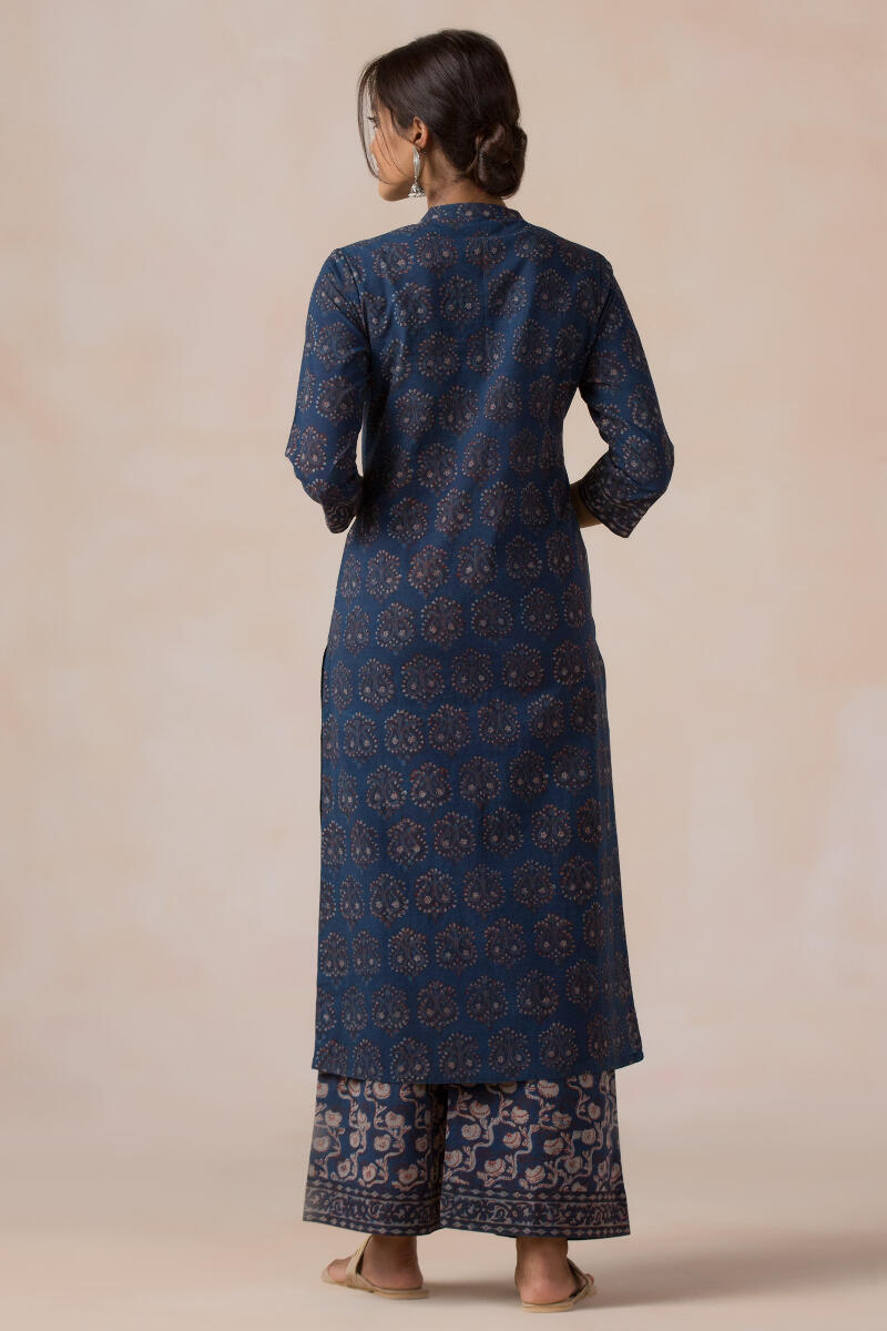 Indigo Block Printed Straight Cotton Kurta