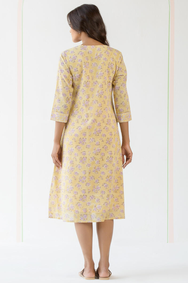 Yellow Block Printed Cotton Dress