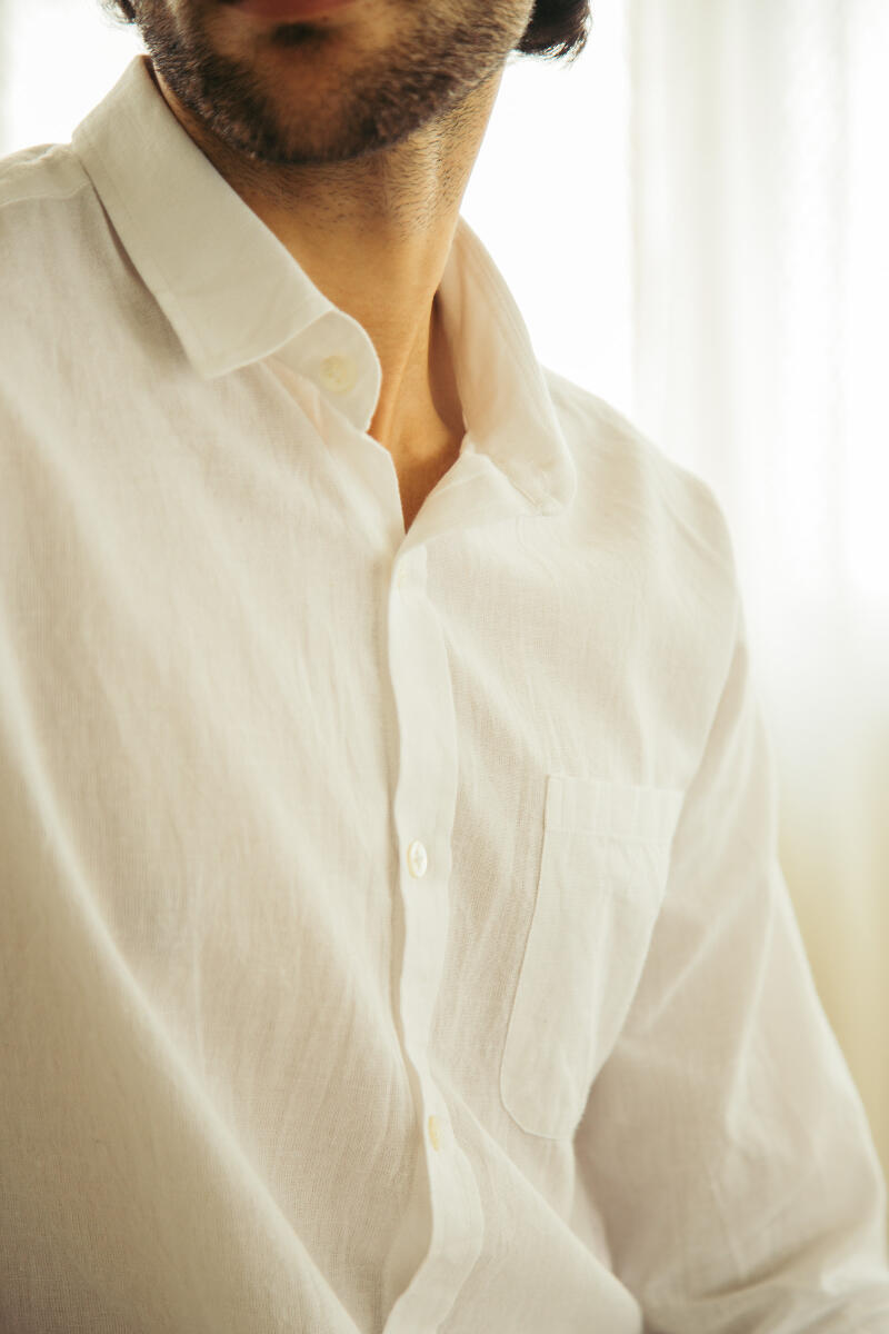 White Handcrafted Cotton Linen Shirt