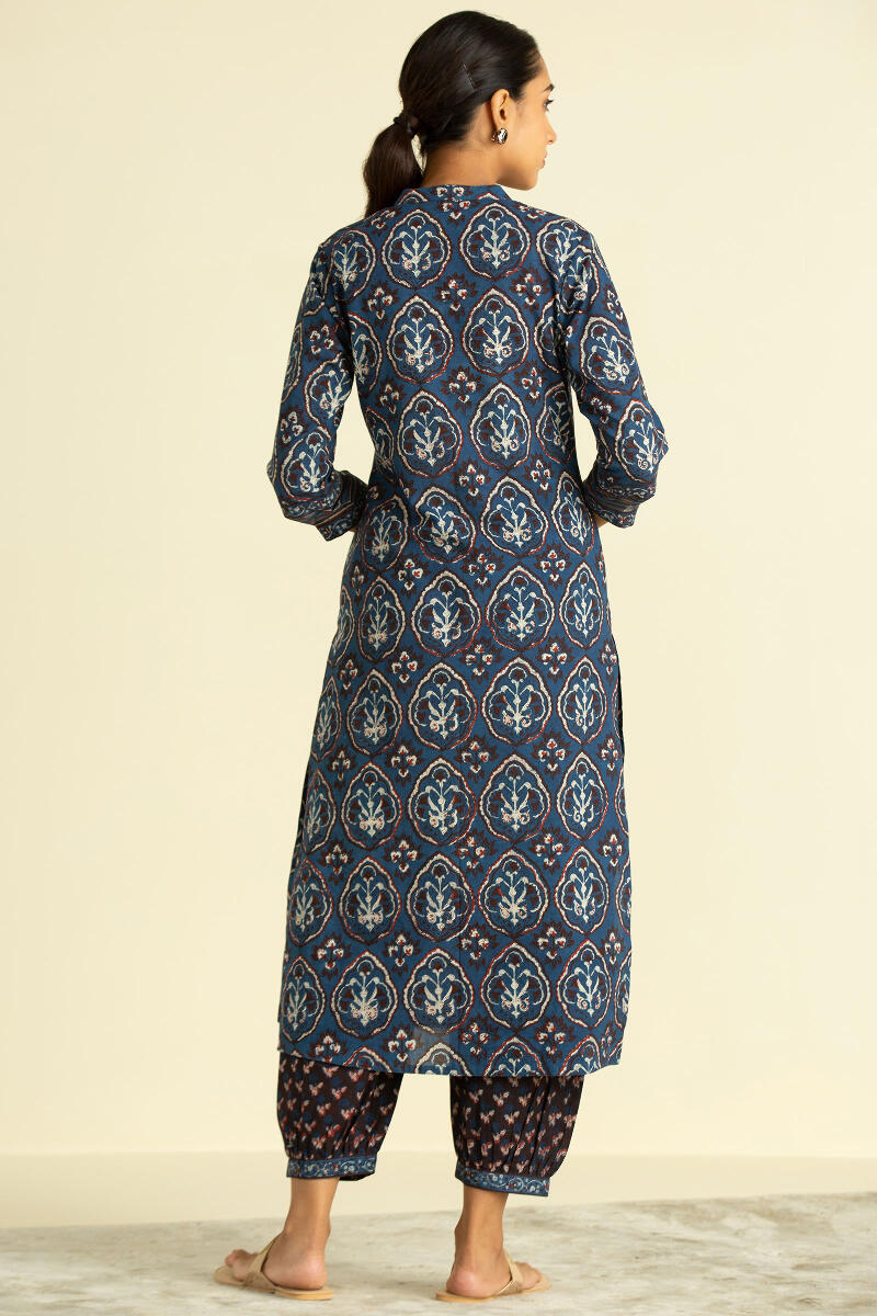 Indigo Block Printed Straight Cotton Kurta