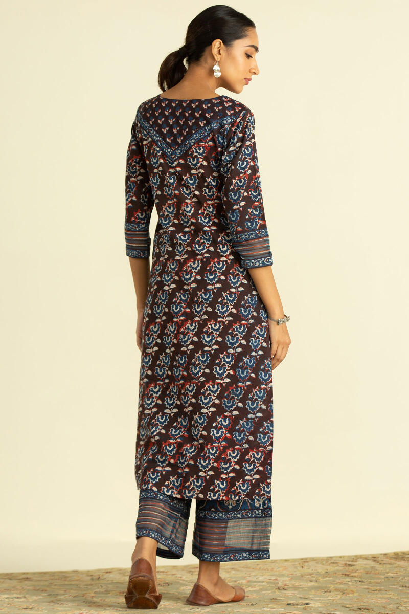 Maroon Block Printed Straight Cotton Kurta