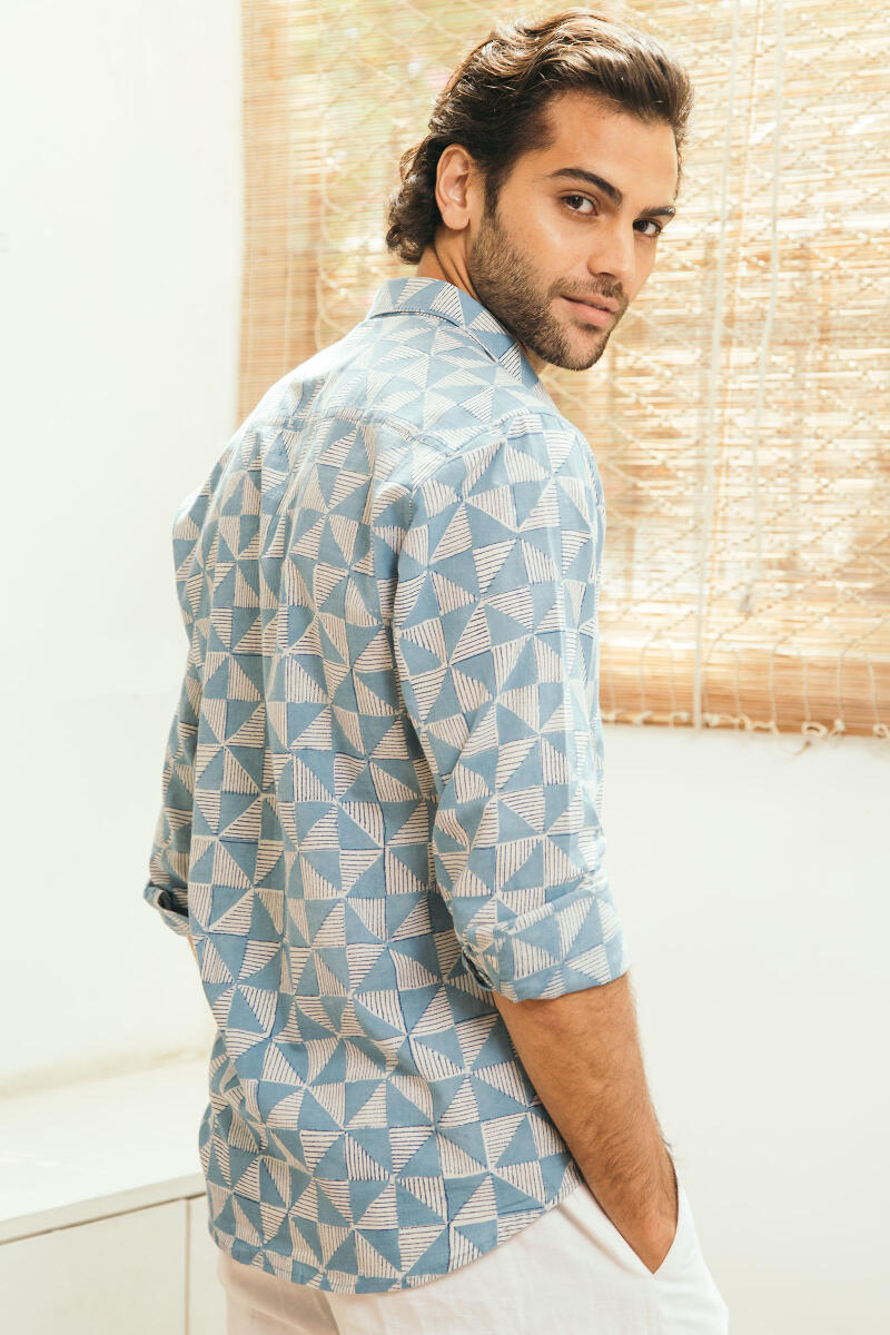 Indigo Block Printed Cotton Shirt