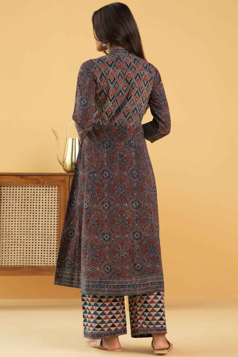 Indigo Block Printed A-Line Cotton Kurta