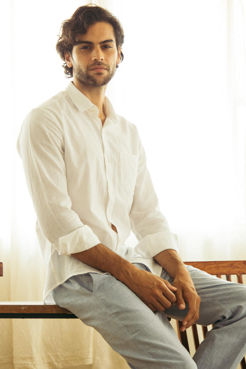 White Handcrafted Cotton Linen Shirt