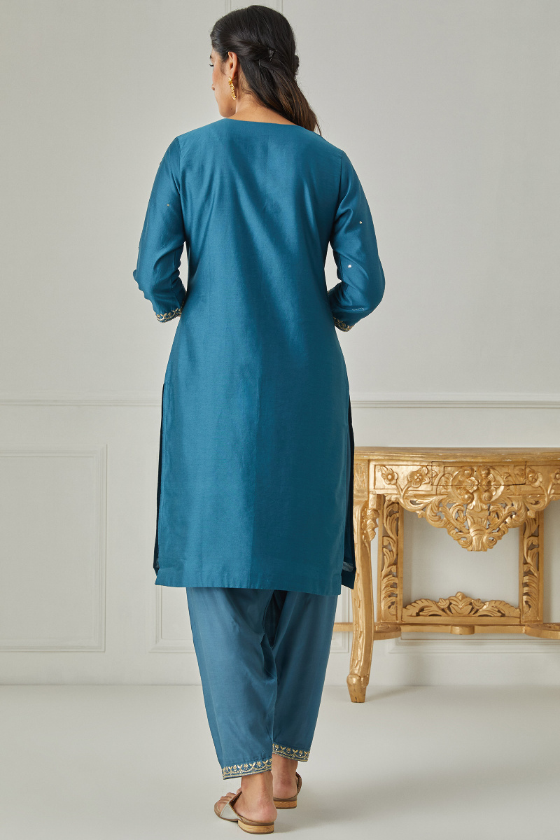 Blue Handcrafted Short Chanderi Kurta