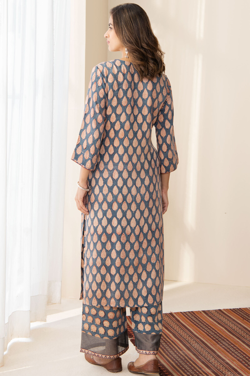 Blue Hand Block Printed Straight Modal Kurta