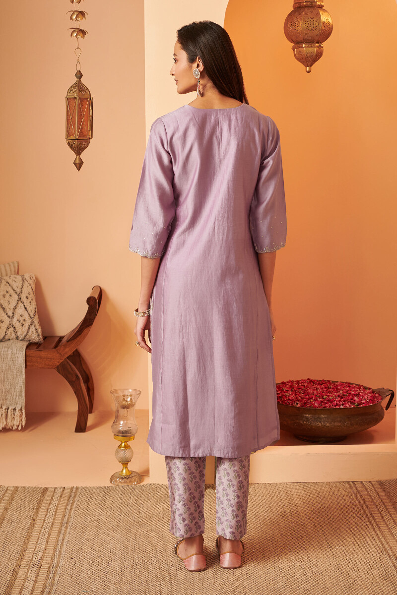 Purple Handcrafted Straight Chanderi Kurta