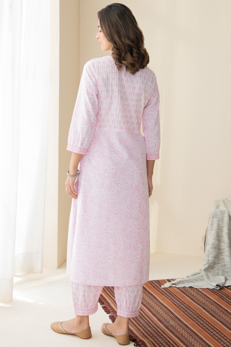 Pink Hand Block Printed Straight Cotton Kurta