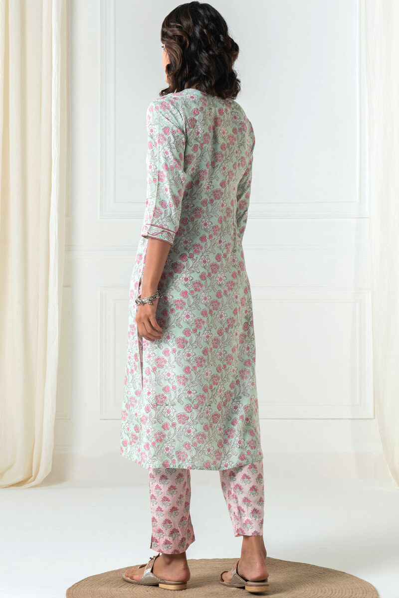 Green Block Printed Straight Modal Kurta